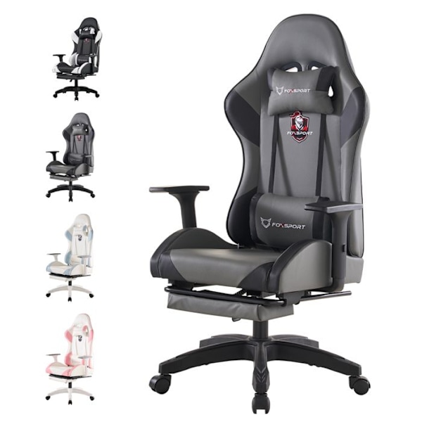 Gamingstol - FOXSPORT - Ergonomisk - Nejsbar 90°-155° - Maxvikt 200KG - Grå Grå