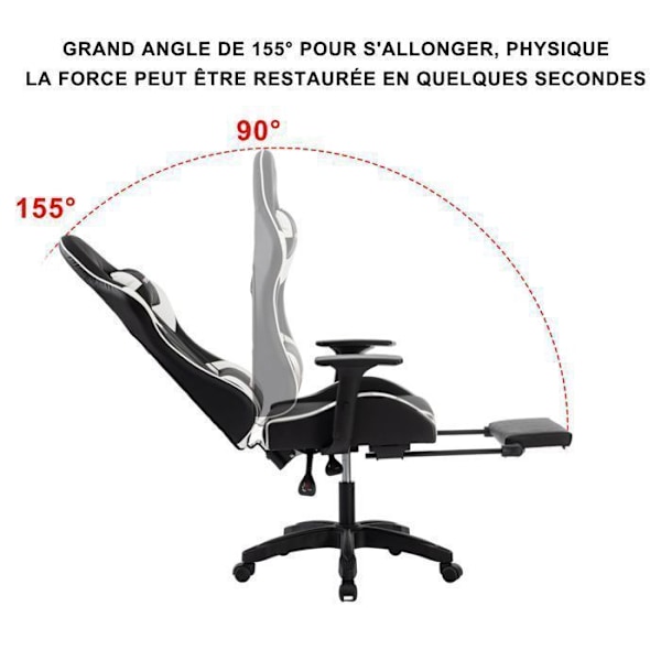FOXSPORT-gamingstol-Ergonomisk spelstol-Med fotstöd-Höj- och sänkbar-Obsidiantron-maxvikt 200KG-Svart Svart
