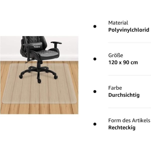 Golvskyddsmatta, transparent, halkskyddande, 90*120 CM, underlag för kontorsstol, mycket värmeresistent