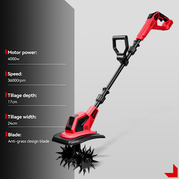 4000W 36000RPM Elektrisk Jordfräs Kultivator Sladdlös 17CM Elektrisk Vertikalskärare Trädgårdsredskap med 2 Batterier