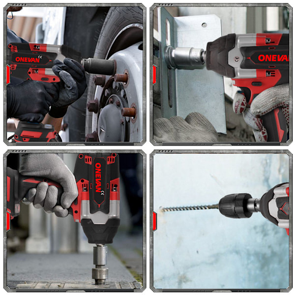ONEVAN Borstlös Elektrisk Mutterdragare med 2 Batterier 1/2 tum Sladdlös skruvdragare