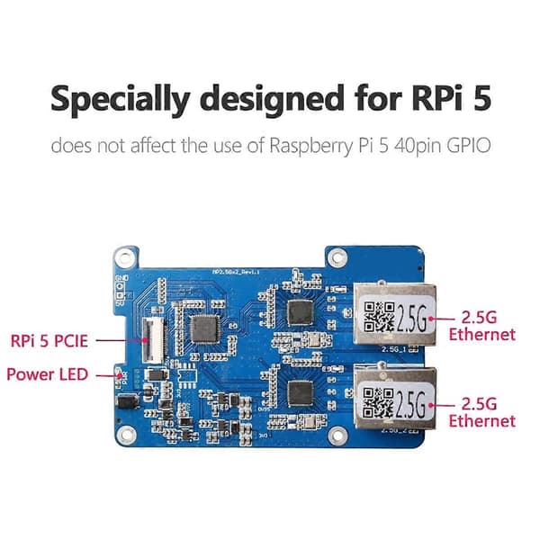 MP2.5GD til Rasbperry Pi 5 PCIE til Dual 2.5G Ethernet HAT RTL8125 Udvidelseskort Support til RPi OS og Blue