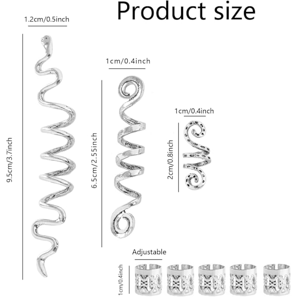 28 stk. Metal Spiral Viking Hår Fletning Perler (Sølv), Fletning