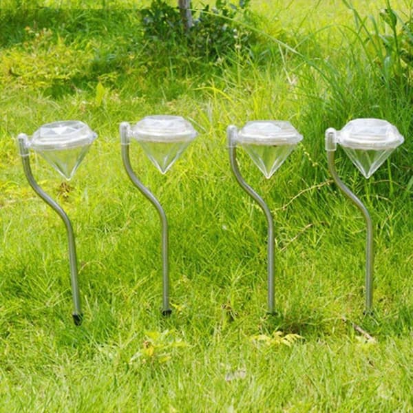 [KK] 4 stk. udendørs solcellelampe til haven, plænelampe i rustfrit stål Diamond lamp white light