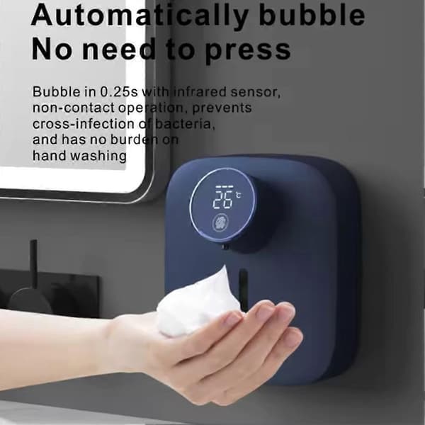USB Uppladdningsbar Multifunktionell Väggmonterad Automatisk Tvåldispenser Sensor LED Digital Display Tvåldispenser 320ML Blue