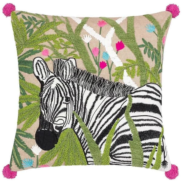 Broderet Zebra Pudebetræk Multicoloured 50cm x 50cm