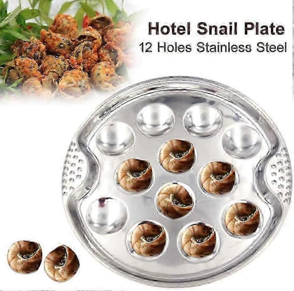Rustfri stål escargot tallerken med 12 huller - Snegleserveringsfad & tangsæt til mad