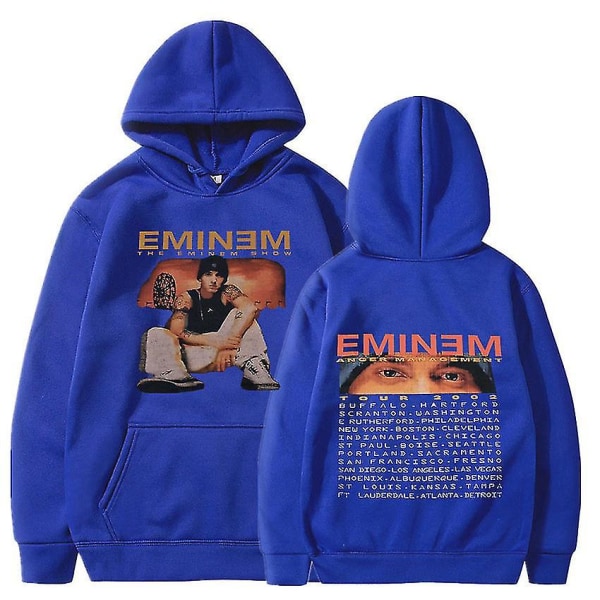 Eminem Anger Management Tour 2002 Hoodie Vintage Harajuku Funny Rick Sweatshirts Långärmade Herr Dam Pullover Mode Blue XXL
