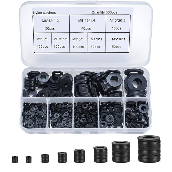 [KK] 500 Pcs Black Flat Nylon Washers, Flat Washers Insulation, ZQKLA