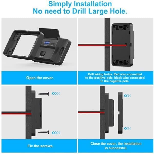 12V USB Billader - ULISEM - To USB-C-porter - 30W PD 3.0 - 18W QC 3.0 - Overflatemontering