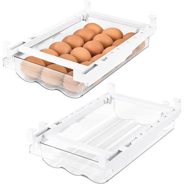 [KK]2-pack Egg Rack for Refrigerator, Pull-out Egg Storage Box with Handle, Transparent Egg Box for Fridge