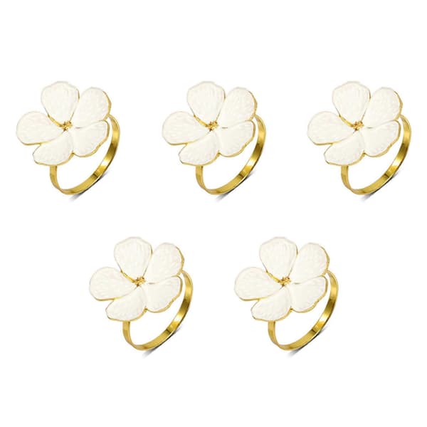 Servietringe Sæt med 30 Servietringeholdere Hvide Blomster Servietspænder Elegante Servietringeholdere til Middagsbordet White & gold