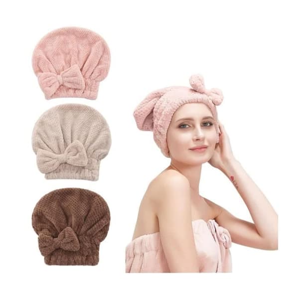 3-pak hårtørringshætte, hårtørklædehætte, mikrofiber badehætte, blødt håndklæde, badehalsklæde til kvinder