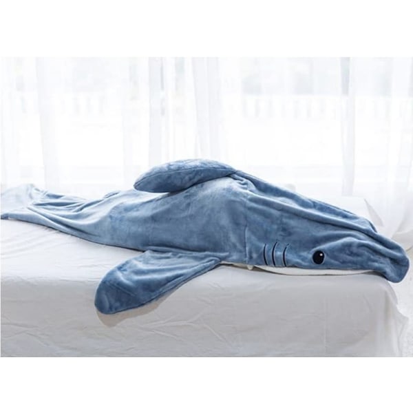 Shark Følte Voksen Super Blød Fleece Hoodie Sovepose Bærbar Løstsiddende En Pyjamas Blå Blå blue XL/190*90