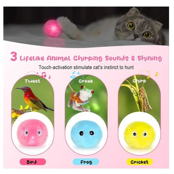 Legetøjsbolde med LED-lys - Kat - Plys - Hvid - Blå - Pink - Gul