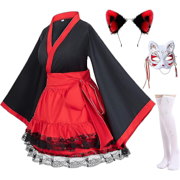 Japansk Anime Röd och Vit Kimono Räv Cosplay Kostym Hög Kvalitet-Perfekt 4XL