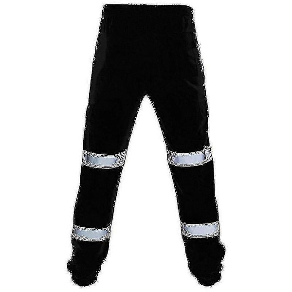 Arbetsbyxor för vuxna, säkerhet, varsel, hög synlighet, elastisk midja, mjukisbyxor - YH Black M