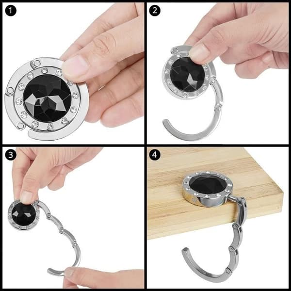 Set med 6 Bordsväskkrokar - Silver Vikbara Väsk-/Handväskkrokar - Metallväskhållare för Bord