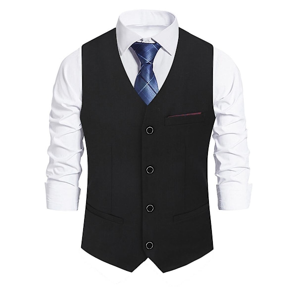 Herre Vest, Ensfarvet Business Bryllup Slim Fit Vest Black XS