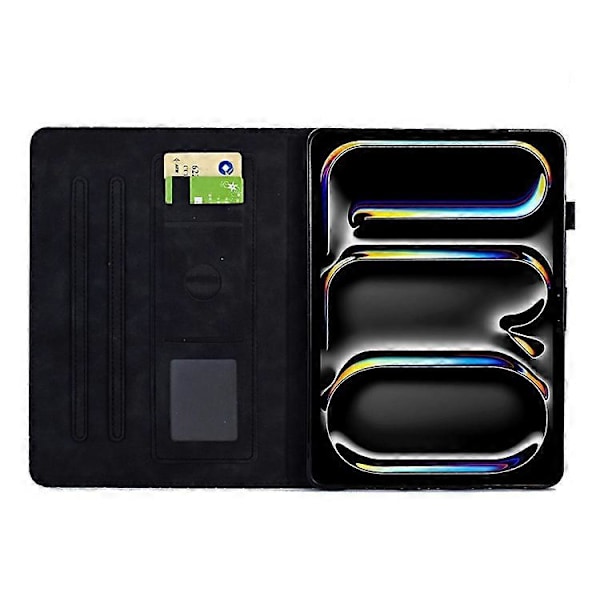 A6 Kompatibelt Fodral för iPad Pro 11 (2024) med Kortfack, Ställ, Rombmönster, Auto Wake/Sleep Läder Tabletskydd Black
