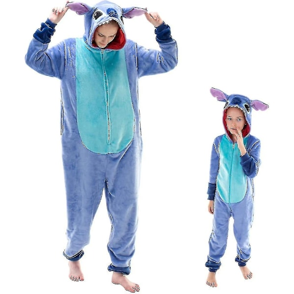 Mukava Unisex Aikuisten Onesie-Pyjama Flanelli Cosplay Eläin Yksikokoinen Halloween-Puku Nukkumisasu Kotiasu Q Ningling 85cm - Täydellinen Sininen Ommel BlueStitch 95cm