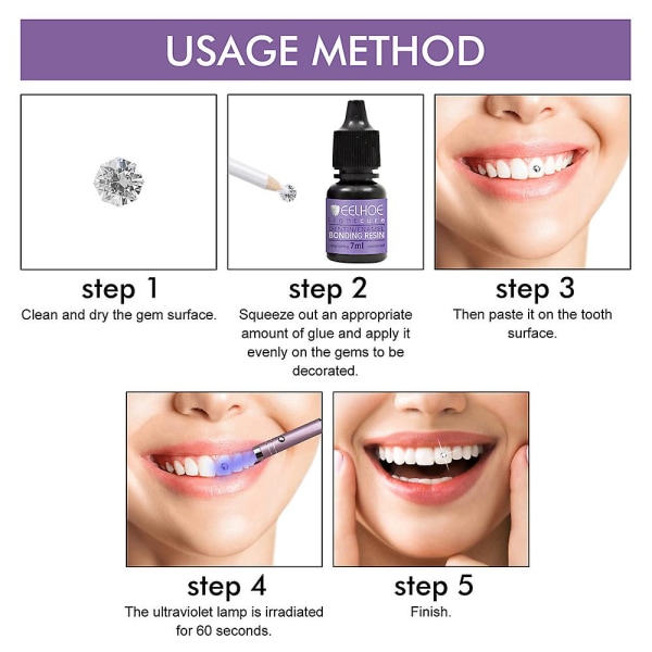 Tand ädelstenslim Tandlim för tandädelstenar Diamantkit limtänder Kristallsmycken 7ml Tandsmycken Ortodontisk självhäftande gel