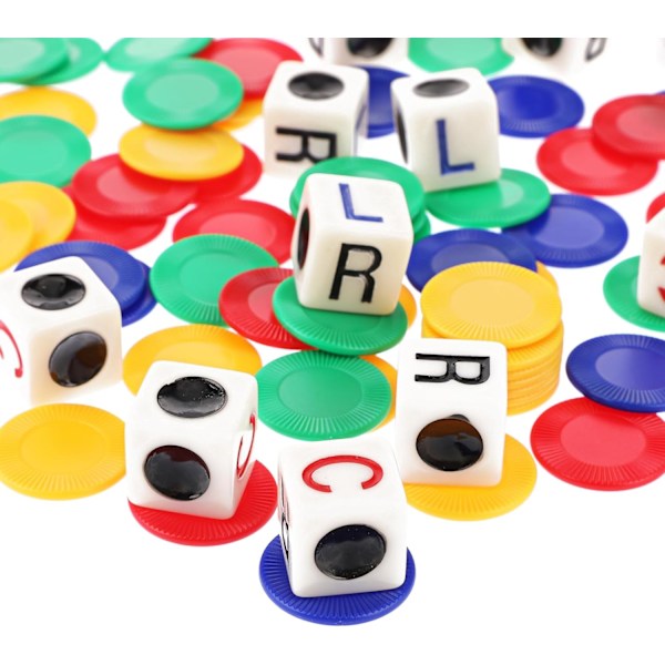 Tärningsspel 4 rör Vänster Center Höger Tärningsspel 6-sidig rund hörn tärningssats