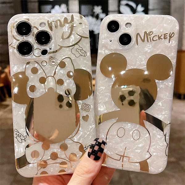 Piirretty iPhone-kotelo ja kimaltava puhelinteline, söpö puhelinkotelo tytöille ja naisille M Minnie iPhone 12