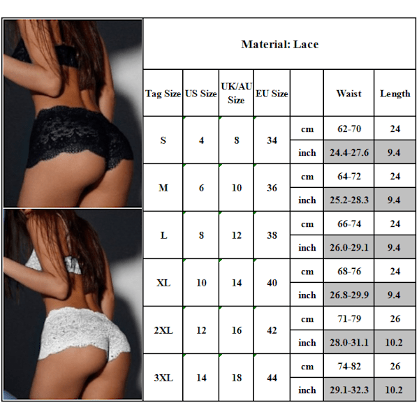 Kvinnliga Sexiga Spets Trosor Svart Black L