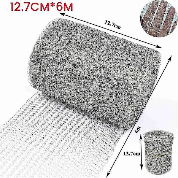 Trådnett i rustfritt stål 12,7 cm x 6 m, fint trådnett i rustfritt stål, tett nett, kompatibelt med beskyttelse Silver