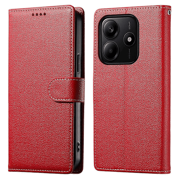 Xiaomi Redmi Note 14 5G -kotelo, nahkainen magneettilukko, lompakkoteline, puhelinkotelo rannehihnalla Multicolor Red