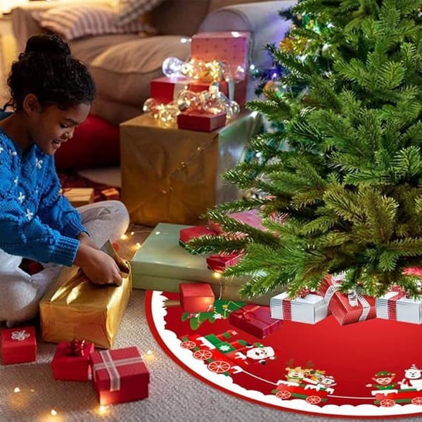 Röd julgransmatta, julgransskydd, rutig julgransmatta, julgransfotskydd