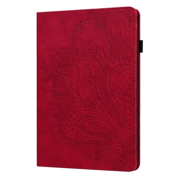 [KK] Compatible with Samsung Compatible with Galaxy Tab A9+ / A11+ Embossed Leather Case with Peacock Pattern Röd