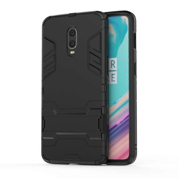 Stødsikkert PC + TPU-cover med holder til OnePlus 7 / 6T Black