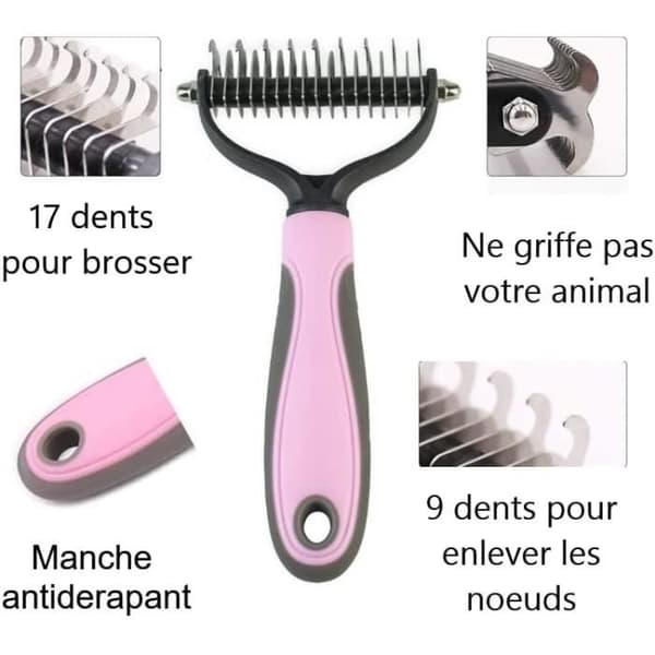 Børste - CLEM Provence - XL - Dobbeltblad - Ergonomisk - Til langhårede hunde og katte