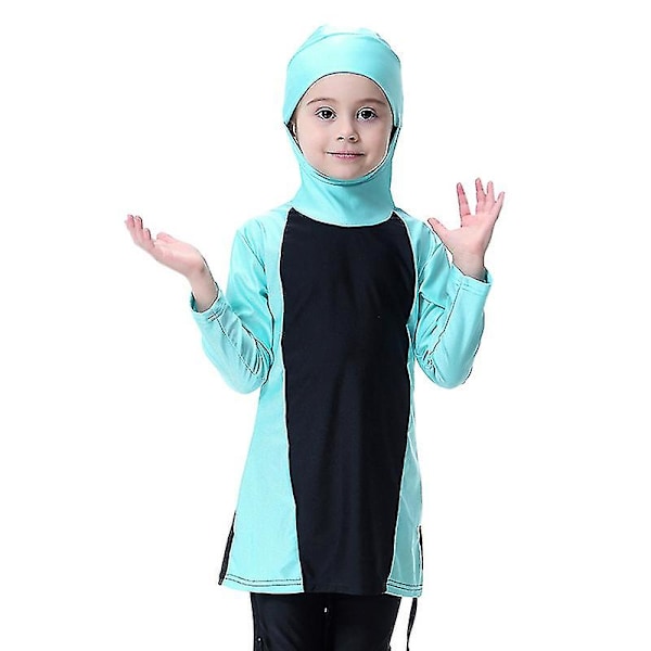 Børn Piger Muslimsk Islamisk Badetøj Badedragt Beskeden Burkini Hel dækning Light Green 5-6 Years
