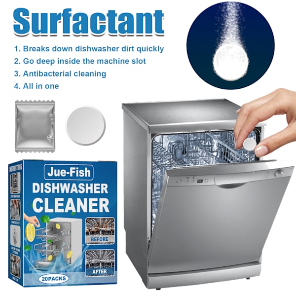 20-pack diskmaskinsrengöringstabletter Inbyggd diskmaskin för diskmaskin speciell dekontaminering och avfettningsrengöringstabletter