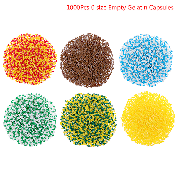 1000 tomme harde løse gelatin-kapsler størrelse 0# Gel Medisin Grønn Hvit Grønn Hvit Green White 1000Pcs