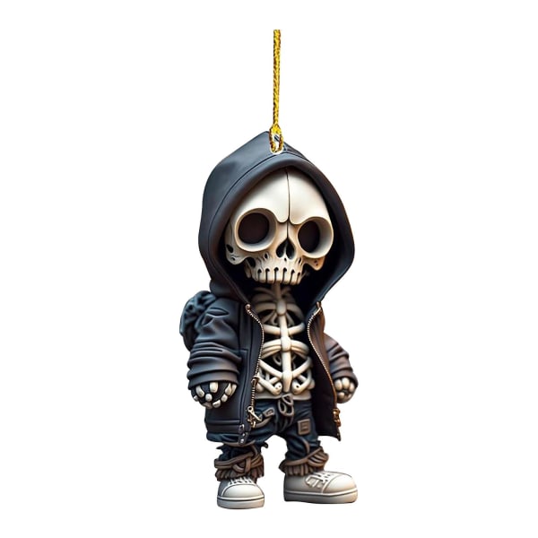 Coola skelettfigurer hänge, 8 cm söt staty skelettminnesmärke, samlarbar gotisk skalleskulptur Halloween-dekoration