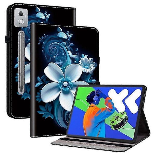 Läderfodral för Lenovo Idea Tab Pro/ Tab P12 Pro 12.7 2025/ Xiaoxin Pad Pro 12.7 (2025) Mönstertryckt Ställ Tablet Skydd Black Orchid
