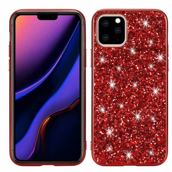 [KK] Case for Compatible with iPhone 15 with red glitter powder and electroplated outer, full-coverage drop protection