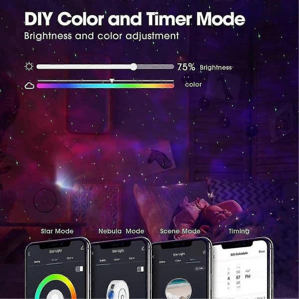 Tuya WiFi Smart Aurora Stjerneprojektor Nattlys Stemmestyring APP-kontroll LED-lys