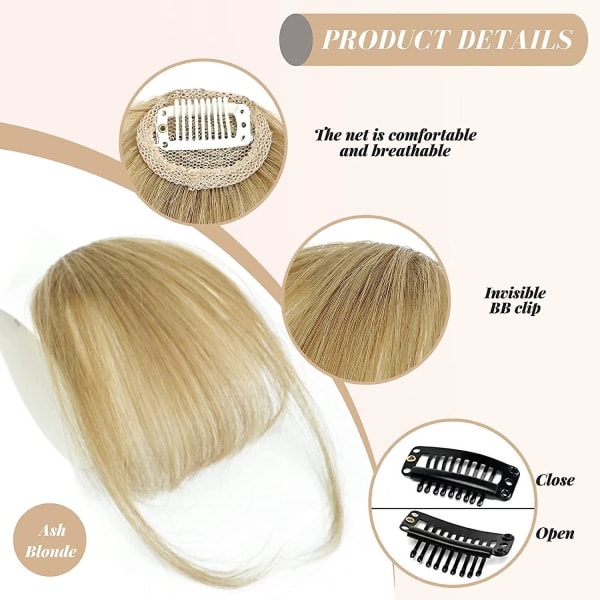 Bangs Clip In -hiukset 100% ihmishiusta - Ohuet Bangs - Ranskalaistyyliset Bangs - Bangs Temppelihiuksilla Naisille - Clip On - Ilmavat Bangs - Kaarevat Bangs - F SQBB