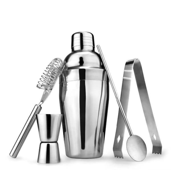 Barudstyr - 5 dele - Rustfrit stål - 750 ml Shaker - 20/40 ml Jigger - 17,5 cm Si