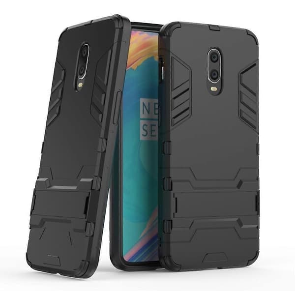 Støtsikkert PC + TPU-deksel med holder til OnePlus 7 / 6T Black
