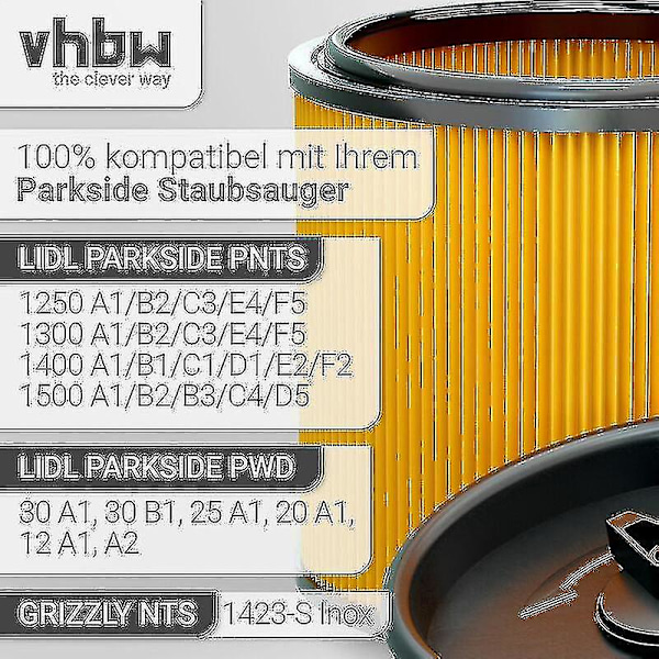 Rebirth Vhbw patronfilter kompatibel med Lidl / Parkside Pnts 1500 D5 - veckfilter[C]