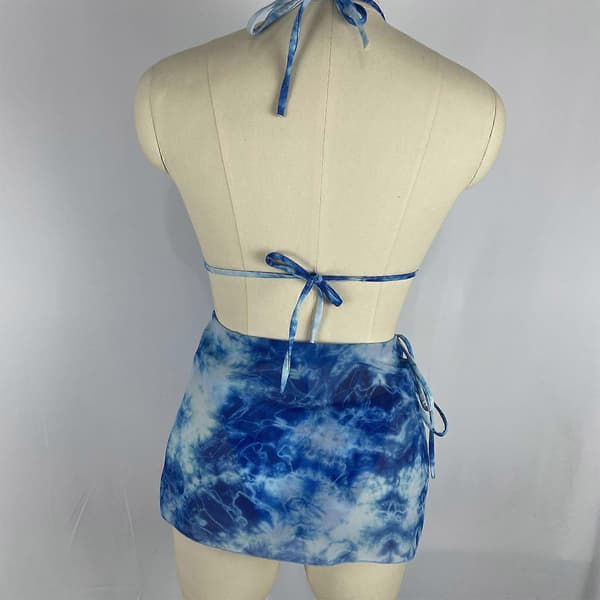 Dame Tie-Dye Side String Trekant Bikini Sæt med Strand-Wrap Nederdel Høj Ben Tre-Dele Badedragter M M