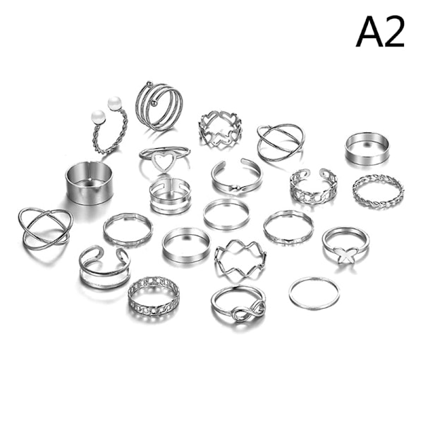 22-delt sæt vintage hule hjerte sommerfugl ringe til kvinder Silver