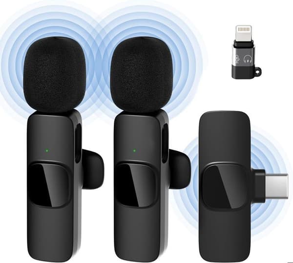 2MIC MOURSIIENY Trådlös Lavalier-mikrofon — 20 m räckvidd, 10 timmars batteritid, Bluetooth, Lightning & USB-C, för iPhone/iPad, podcasting/vlogg