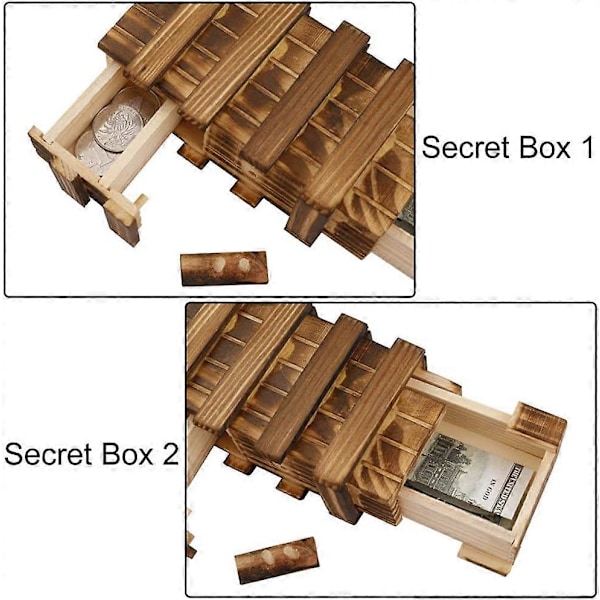 Magisk Pusselbox Trä Hemlig Pusselbox, Hjärngympa Box Mysteriepresentbox med 2 Stora Hemliga Fack för Pengagåvor Värdecheckar Smycken Födels